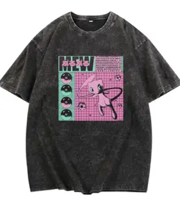Retro Mew Anime Japanese Mineral Wash Oversized Graphic Tee, Gifts, Father's Day, Birthday, Festival, Husband, Birthday, Christmas, Crewneck Menswear