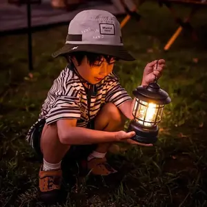Vintage Camping Lantern Rechargeable Super Bright Waterproof Multi Modes Portable Outdoor Tent Light Long Lasting Emergency Hanging Lamp