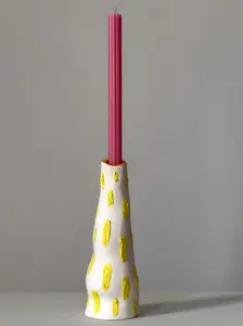 Series 1: Yellow-Ticked White Clay Candle Holders