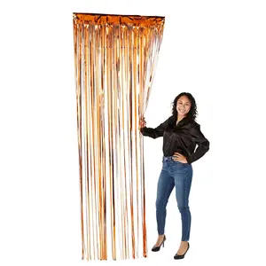 3 ft. x 8 ft. Orange Ready-to-Hang Metallic Foil Fringe Curtain