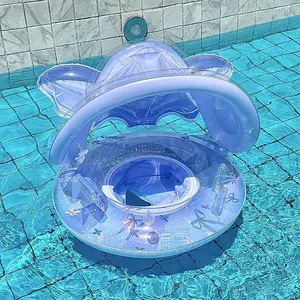 Children Mermaid Swim Ring with Canopy, Beach Pool Safety Seat & Handle Float, Summer Kids Outdoor Swimming Buoy, Girl Gift, Inflatable Circle, Swim Shade