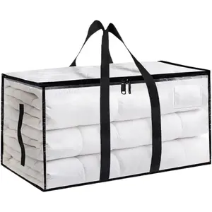 Clear Extra Large Moving Bags,Heavy-Duty Waterproof Storage Tote Bag with Reinforced Handles & Zippers,Transparent Organizer for Clothes,Bedding,Dorm,Moving (Clear - 1 Pack, 88L)
