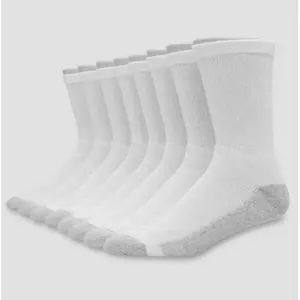 Hanes Menswear Men's 8-Pack Crew Socks, FreshIQTM Technology, White, Shoe Size 6-12