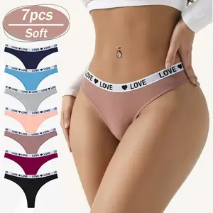 Breathable Cotton Bikini Thongs Payina 7 Pack Low Rise Comfortable Casual Panties Set - Women's Plain Letter Tape Thongs for Everyday Wear - Soft, Breathable, and Relaxing SpringStatements,Womenswear, Activewear, Sportswear