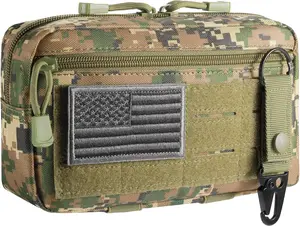 Tactical Molle Admin Pouch Utility Laser Cut EDC Tool Pouch Bag Horizontal Modular Pouches Include US Flag Patch and Keychain