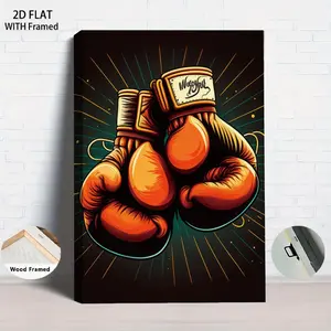 1Pcs Framed 2D Flat Vintage Boxing Gloves Canvas Wall Art Modern Minimalist Home Decor for Living Room Study Bedroom Office Wall Decorations Ready to Hang Housewarming Gift Home decor Wall art