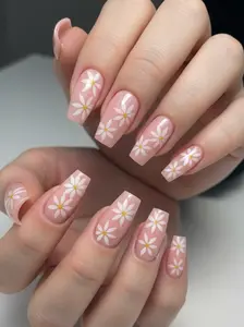24 pcs Pink Nail Set with Charming Flower Design for Elegant Everyday Wear & Parties
