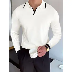 Men's Contrast Binding Polo Neck Sweater, Regular Fit Casual Long Sleeve Jumper for Fall & Winter, Men's Knitwear for Daily Wear, Fall Outfits, Fallfreshness