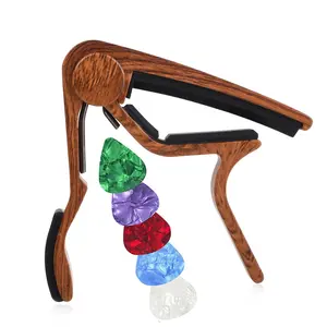 Wooden Guitar Tuner, Guitar Capo with 5pcs Picks, Multifunctional Guitar Accessories for Acoustic & Electric Guitar