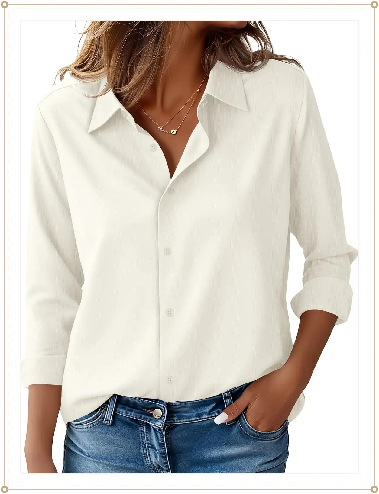CBOO Women's Stain-Resistant Shirts Wrinkle Free & Non Iron Long Sleeve Button Down Blouse Office TopsGift