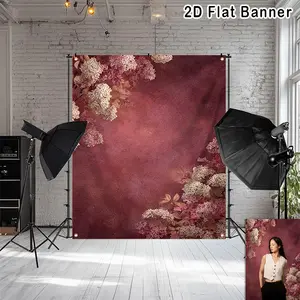 2D Flat Banner, 1pc Vintage Floral Photography Backdrop - Burgundy to Brown ombre with Hydrangea-like flowers - Elegant Floral Shoot Background, Event Decoration, Abstract Pattern, Photo Shoot Prop, Home Decorators