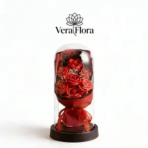 Forever Rose in Glass Dome, Preserved Red Soap Rose, Eternal Rose Gift for Her, Valentine's Day Anniversary Birthday Gift, Home Decor Artificial Flower