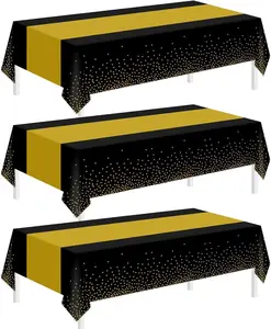 3 Pack Black and Gold Tablecloths for Events,54"x108" Plastic Table Cloths for Rectangle Tables,Disposable Party Table Covers for New Years Eve Decorations 2026,Holiday Birthday Wedding Dining