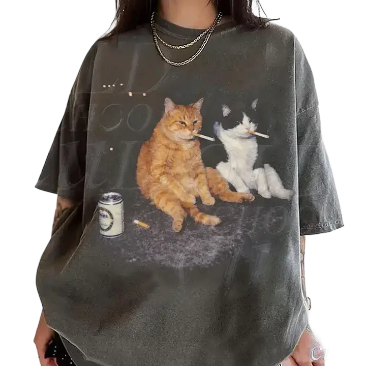 Vintage Smoking Cats Comfort Colors, Vintage Smoking Cat Shirt, Comfort Colors Graphic Tee, Pigment Dyed Shirt, Relaxed Fit Vintage Style