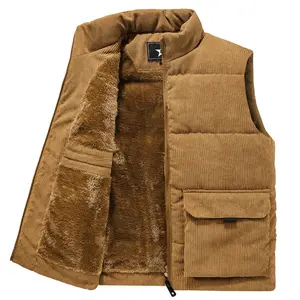 Corduroy vest autumn and winter men's fleece thickened stand-up collar vest large size vest tooling vest warm cotton-padded clothes