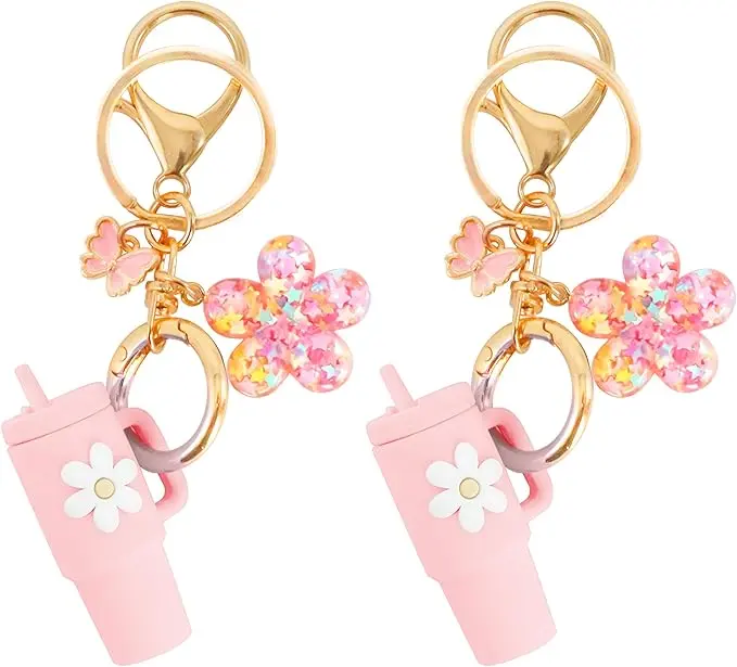 Mini Tumbler Keychain, 2PCS Cute Mini Cup Keychain Charm for Stanley Cup Accessories Backpack Bag for Women Girls