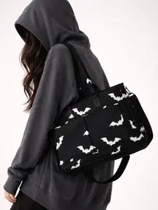 Whimsigoth Aesthetic Bat Print Tote Bag Women's Goth Crossbody Purse Dark Alt Fashion Canvas Laptop Handbag School Commute