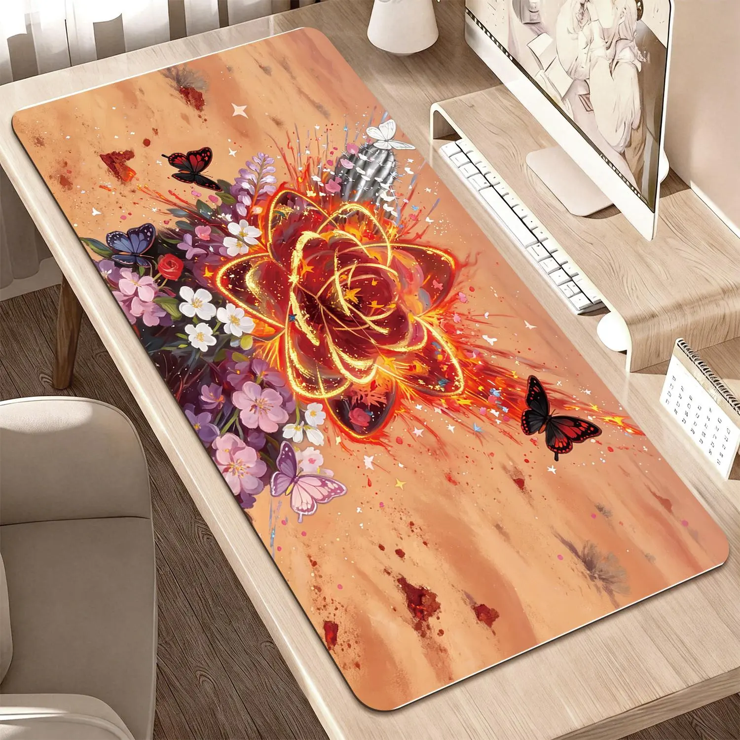 LIVEKEY Large Rectangular 3D Banana Design Gaming Mousepad (40x80cm) - Artistic Red Floral Computer Desk Mat with Non-Slip Rubber Base, Durable Stitched Edges, Smooth Surface for Precision Control, Office Use