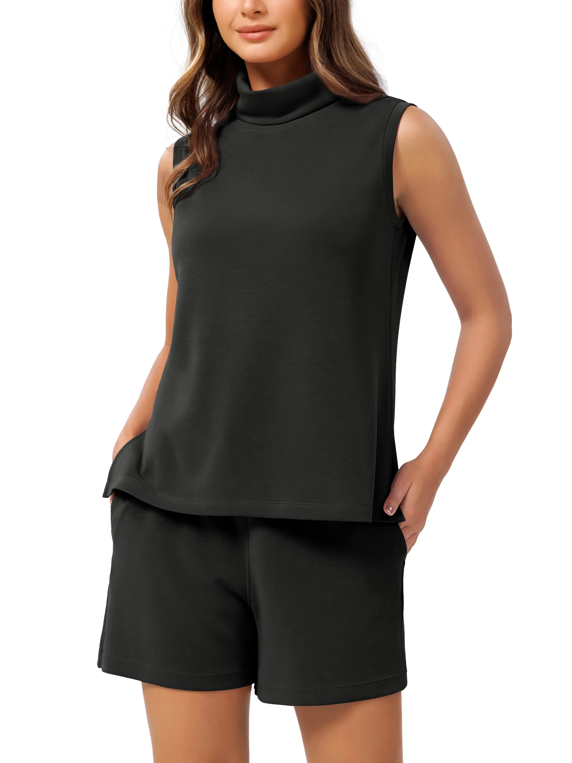 ODODOS Modal Soft Mock Neck Tank Tops for Women Sleeveless Sweater Vest Casual Turtleneck Pullover Top summerwins summerwins