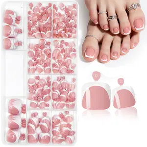 240Pcs Press on Toenails Women, Diy False Toenails, French Tip Toe Nail Press ons Short Deep French Tips Square Fake Toenails Dark Nude Press on Nails Toes Nails False on Toe Nails Natural Pedicure Nails for Toes Feet