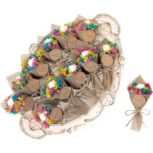 20-Piece Set Mini Magnet Dried Flowers Bouquet for Wedding Favours for Guests, Bridal Shower Gifts, Baptism (Blue)