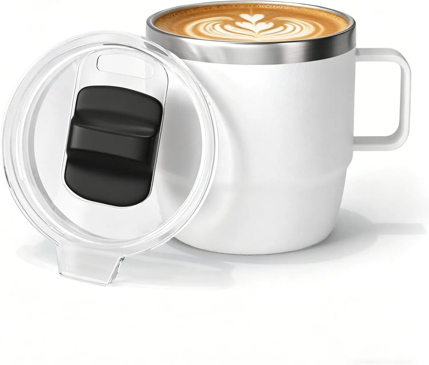 10 oz Stackable Mug, Stainless Steel cup with handle, Vacuum Insulated Espresso/Coffee Mug, shot Glass Set for 1-Piece Set for Coffee, Spirits, Wine, Tea- white
