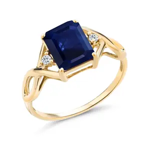 Gem Stone King Emerald Cut Gemstone Birthstone Ring in 18K Yellow Gold Plated Silver | 9X7MM Center with Topaz Accents | Anniversary Promise Engagement Ring for Women