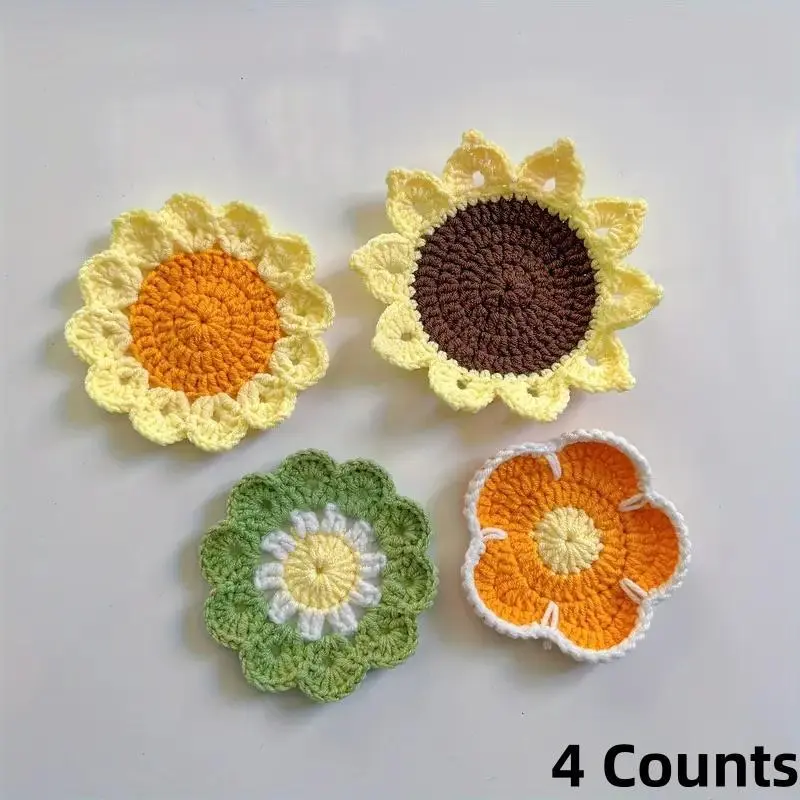 Sunflower Coaster Set, Exquisite Pattern Design, Heat Insulation Mats, Multiple Sizes & Patterns, Ideal for Cups of Various Sizes