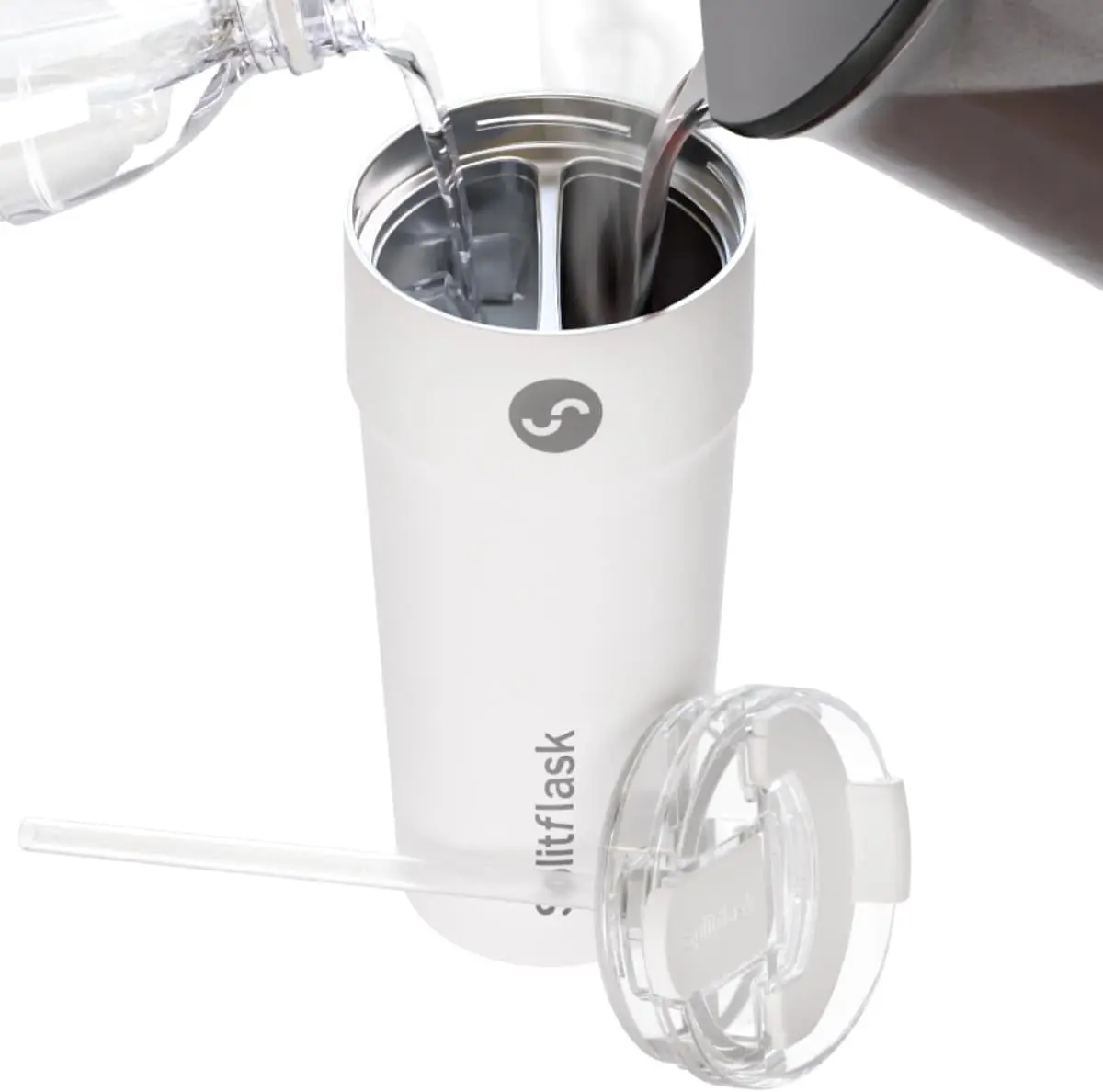 2-In-1 Hot & Cold Vacuum Insulated 30Oz Tumblers, Stainless Steel Dual Chamber, Leak-Proof, Bpa-Free, Fits Cup Holder, Travel Coffee Mug, Split Cup, 2 Drink, 2 Sides, Coffee & Water (Harper White) | Essentials Online Storen
