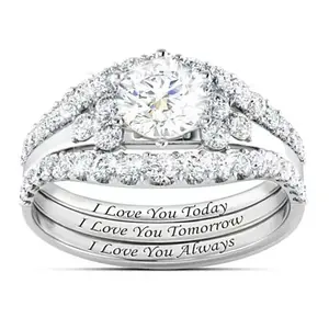 925 sterling silver ring, English letter ring, three piece ring set.Ladies' rings, fashionable classic rings, gift jewelry boxes, suitable for birthday gifts, holiday gifts, Valentine's Day gifts, Suitable for daily wear bracelet stack