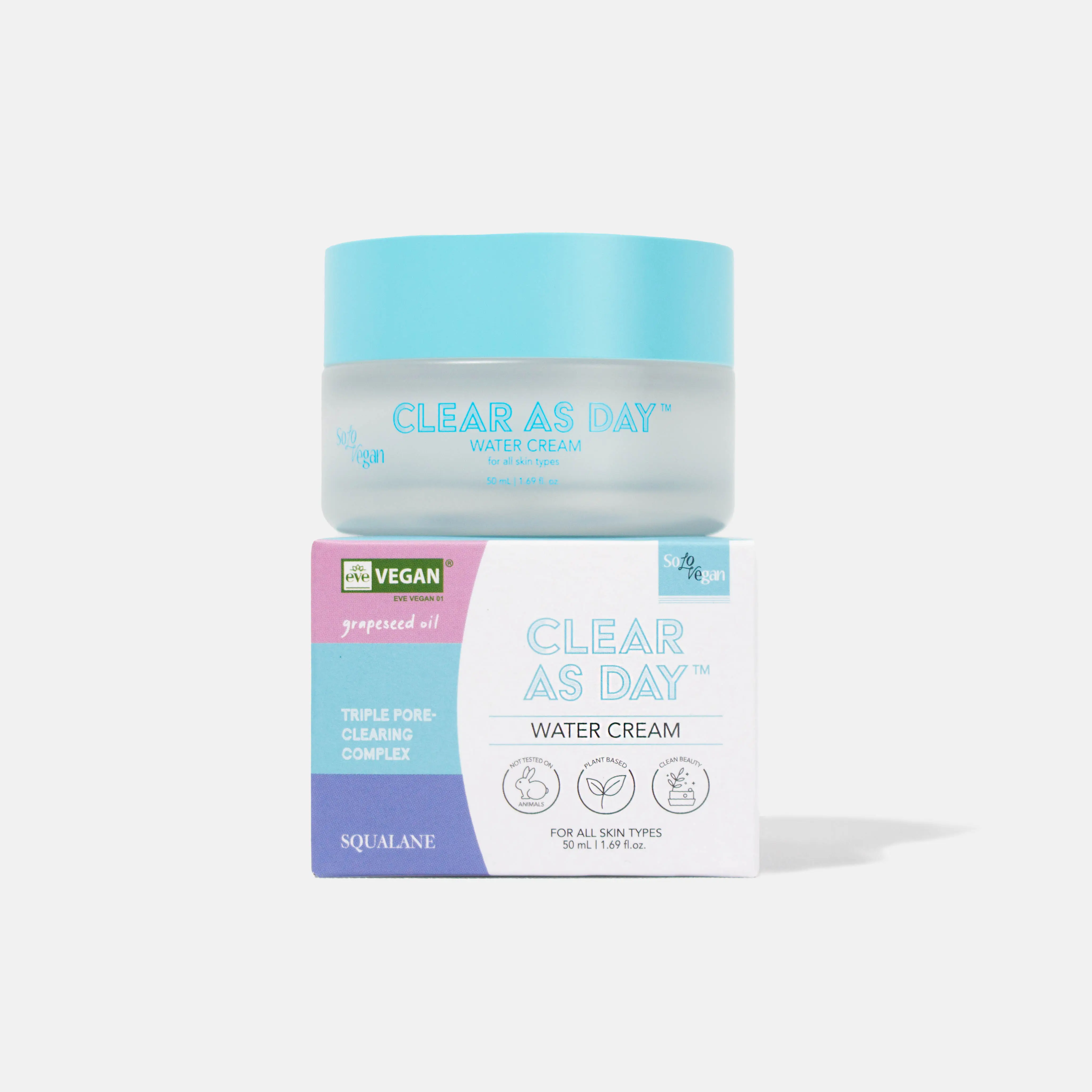 SoloVegan Clear As Day Water Face Cream, 50ml Hydrating Water-Based Gel-Cream Moisturizer | Oil-Free, Lightweight, Fast-Absorbing, Vegan & Cruelty-Free Korean Skincare