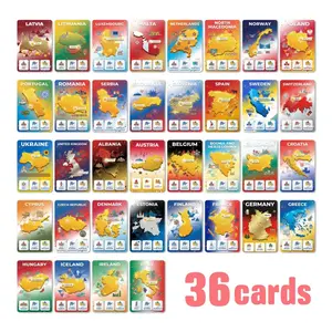 36 sheets new European geography map text cards, interactive gift cards, blessing cards, postcards can be used for geography learning