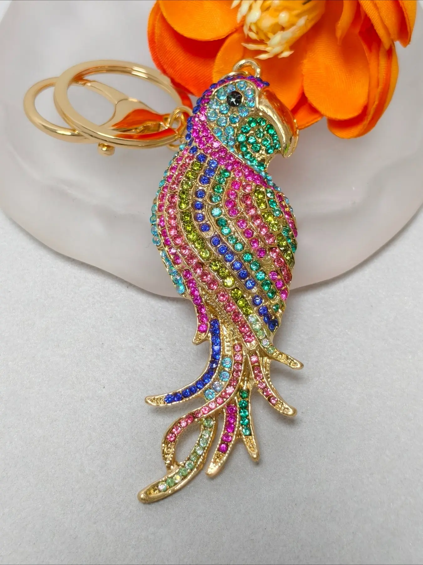 1PC Rhinestone Parrot Keychain Stylish Keychain Rhinestone Bird Key Ring Key Chain Charms Bling Tropical Parrot Bag Charm Fashion Bag Charm Accessory Key Accessories