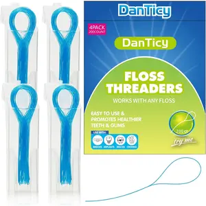 Deep Clean Dental Floss Threader for Braces Bridges and Implants 200PCS 4Pack Blue