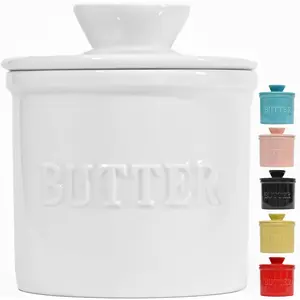 Butter Crock with Lid, Keep Butter Spreadable & Fresh, Butter Keeper to Leave On Counter,  Butter Dish  for Bread and Toast, Ideal Kitchen , White
