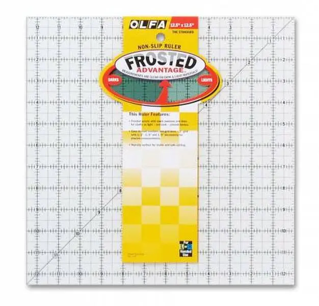New OLFA Frosted Plastic 12.5in x 12.5in Standard Rotary Cutter Ruler - 1071818, Sewing Tool Kit with Grid Lines, Smooth Surface for Quilting Projects, Accurate Cutting, Reliable Performance