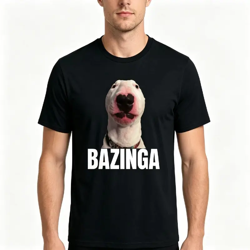 Bazinga - Funny Awkward Terrier Dog Generation Z Trend Teen Slang Gift Unisex T-Shirt Trendy Cotton Tops Short Sleeve, Street Style Short Sleeve Tee, Comfort Tee, Casual Summer Tee, Must-have Fashionable Tee