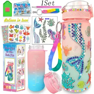 1 Set DIY Water Bottle Decoration Kits,Mermaid Painting Crafts,Reusable 20 Oz Leak Proof,Portable Colorful Drinkware,Fun Arts and Crafts Gifts Toys,For Christmas Gifts,Birthday DIY Gifts