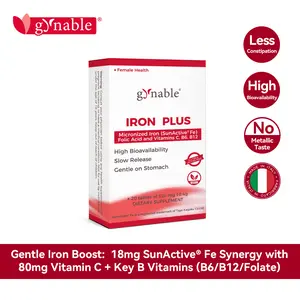Gynable Iron Supplement for Women, 18mg SunActive Slow Fe, 80mg Vitamin C, B6 B12 Folate, Supports Blood Health for Pre-Conception, Pregnancy & Lactation, 20 Counts,Slow Release Iron Pills for Anemia & Blood Health