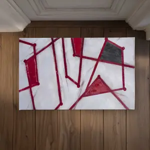 212 MAIN Abstract Art Geometric Shape Door Mat (CODM2134F51B9C) - 21x34 in Red Design, Polyester Loop Contemporary Indoor-Outdoor Textile Floor Covering