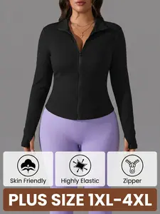 Plus Size Women's Seamless Sports Jacket for Fall and Winter, Thumb Hole Design Full Zip Sports Coat, Sporty Jacket, Comfort&Stretch,Ideal for Running and Leisure Activities