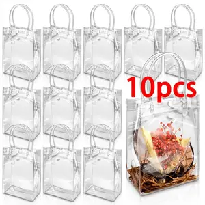 Clear Gift Bag with Handle, 10pcs/set Transparent Mini Handbag with dimensions of 5.1X6.3 inches,Gift Wrapping Supplies for Birthday & Wedding Party, Wedding Party Packaging