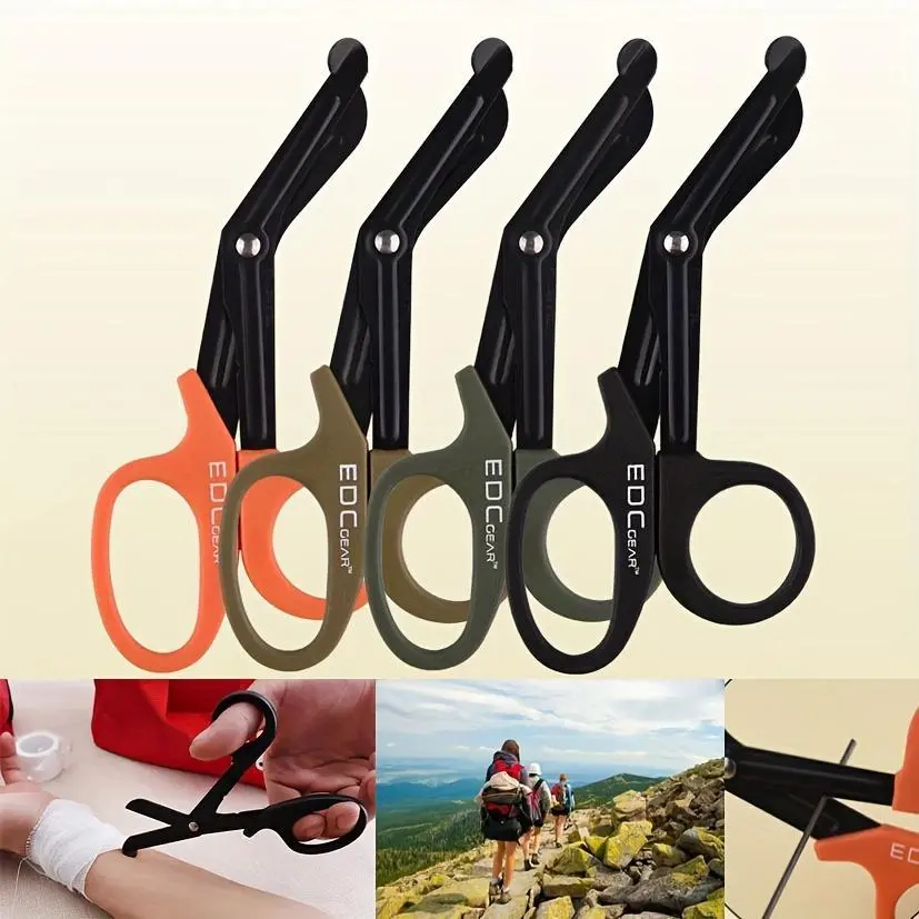 EDC Tactical Rescue Thickened Emergency First Aid Scissors - Stainless Steel & PP Handle, 7.28" Compact, Safety Curved Blade, High Quality - for Hiking, Camping, Rock Climbing (Black/Orange/Mud/Army Green), Hiking Gear |