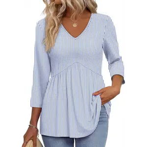 3/4 Length Sleeve Womens Tops 2025 Blouses for Women Dressy Casual Fashion Clothing V Neck Babydoll Tops Fall Outfits