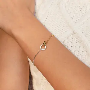 Interlocking Circles Bracelet by Caitlyn Minimalist - Dainty 18K Gold Plated & Sterling Silver Charm Bracelet - Mixed Metal Jewelry - Mother's Day Gift