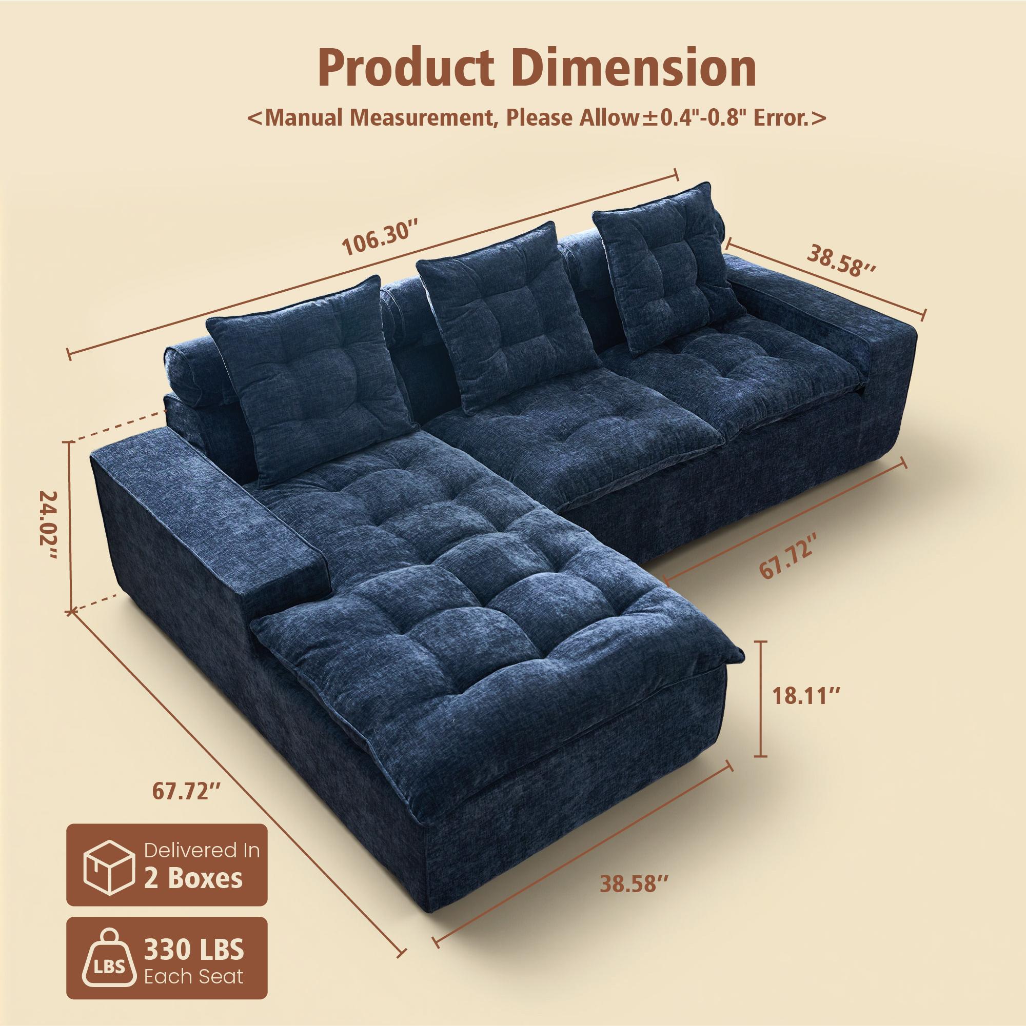 【Back To School】OVIOS 106" Modular Cloud Couch, Oversized Deep Seat Chenille Sectional Sofa with Chaise, Boneless No-Assembly L-Shaped Couch for Living Room, Apartment & Home Theater, Cream White 【Back To School】OVIOS 106" Modular Cloud Couch, Oversized Deep Seat Chenille Sectional Sofa with Chaise, Boneless No-Assembly L-Shaped Couch for Living Room, Apartment & Home Theater, Cream White