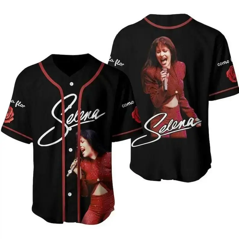 Selenaa Quintanilla Inspired Baseball Jersey – “Como La Flor” Latin Music Retro Fan Shirt Tejano Style Button Up