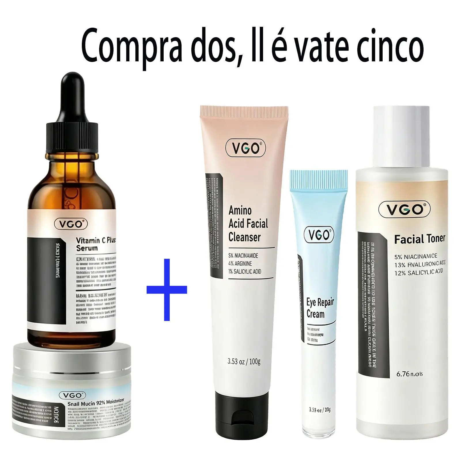 VGO Skincare Five-step Routine Vitamin C Moisturizing Repair Daily Care All-in-One Set Cleanser Moisturizer-B Cleansing Moisture Maintenance Kit Ultimate Kit