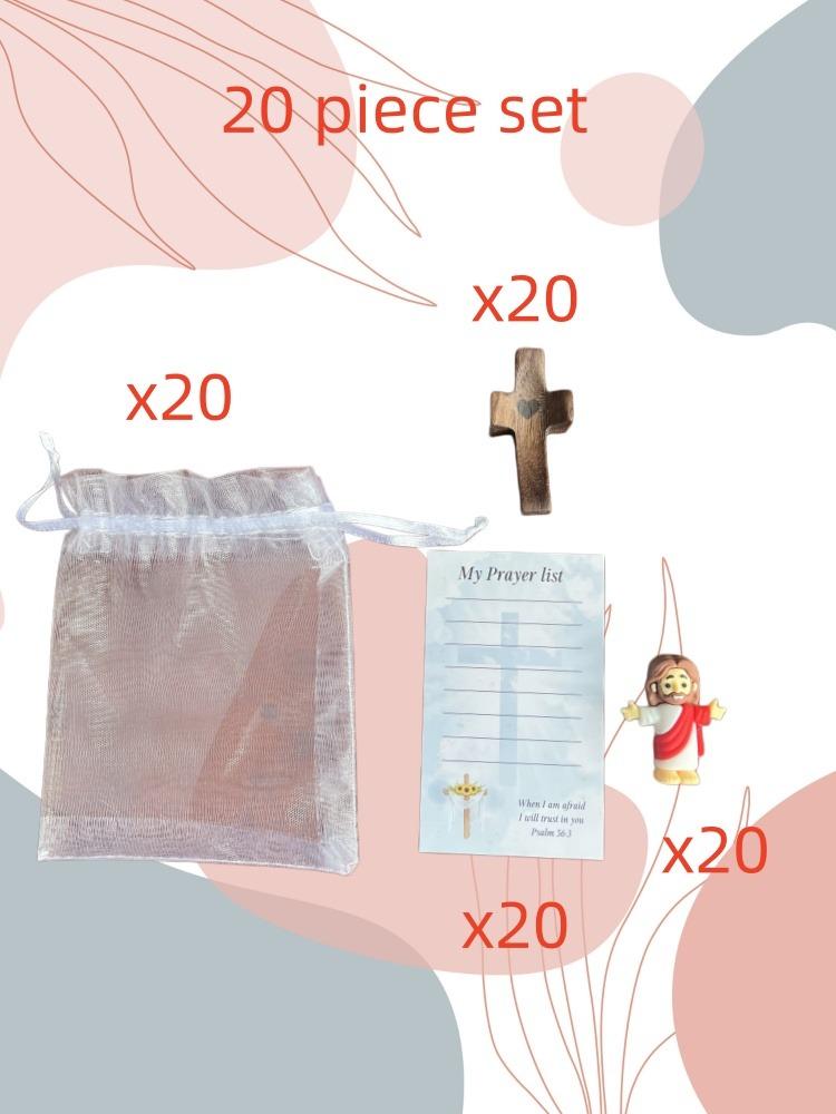 20 Pack Mini Jesus Figurine with Cross, Inspirational Prayer Card “My Lord, My God, My Savior” – Perfect Christian Easter Gifts & Religious Souvenirs for Bulk Gifting