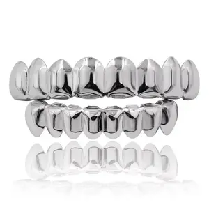 Gold & Silver Plated Hiphop Vampire Tooth Grillz Set, Top & Bottom Shiny Dental Accessory for Party & Streetwear